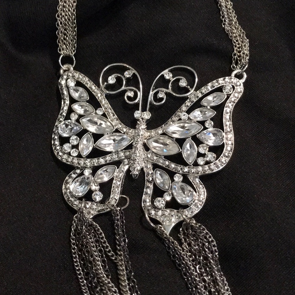Rhinestone butterfly necklace